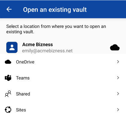 Open existing business vault in Enpass Android